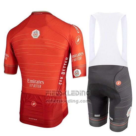 2019 Fietskleding Castelli Uae Tour Oranje Korte Mouwen en Koersbroek